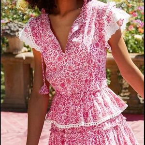 Pink Floral Misa Los Angeles Ruffle Dress XS 0 2